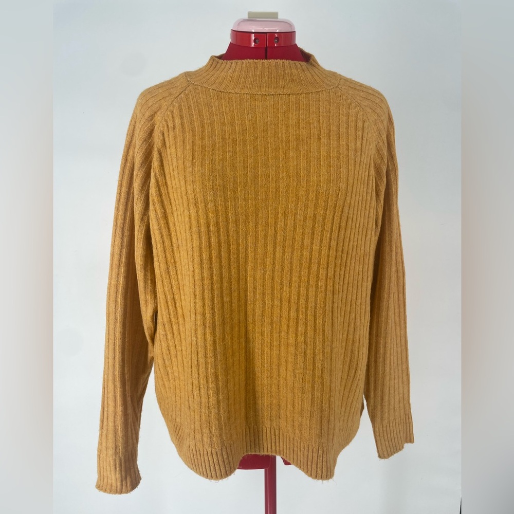 Navigata Mustard Yellow Cable Knit Cozy Fall Mock Neck Sweater